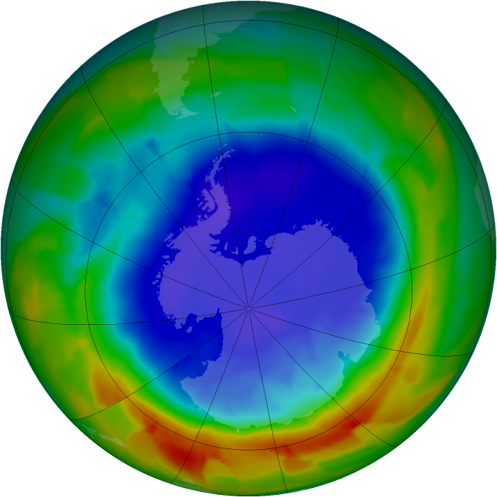 Antarctic ozone map for 16 September 2012